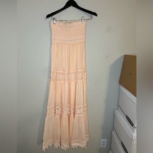 INA Women’s Size Small Maxi Tube Top Dress Lace Tier Peach Preowned